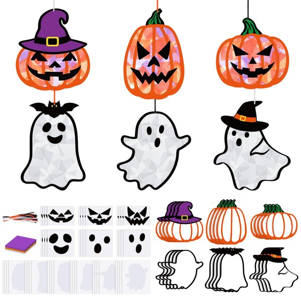 Chiisong 24 Sets Halloween Pumpkin and Ghost Tissue Sign Craft Kit Halloween Craft Bulk DIY Craft Kits Halloween Party Supplies Classroom Decoration Fun Home Actives