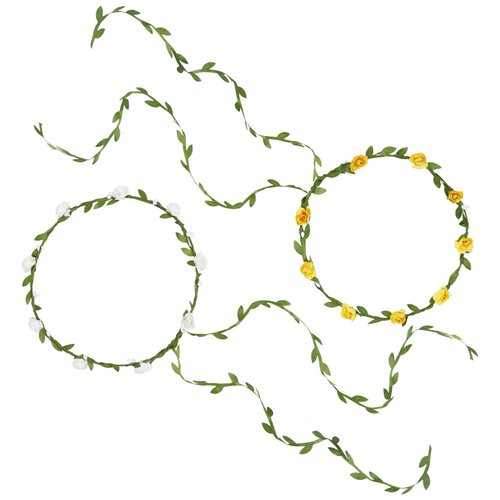 2 Packs Flower Crown Flower Headbands for Women Girls, Fairy Costume Birthday Decorations Hair Accessories, Boho Floral Crowns for Wedding Party Vacation Pregnancy Photography Props (White+Yellow)