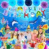 Under the Sea Birthday Decorations, 30Pcs Ocean Themed Party Decorations Kit Sea Animals Happy Birthday Banner Backdrop Hanging Swirls Centerpieces Paper Eyeglasses Pompoms