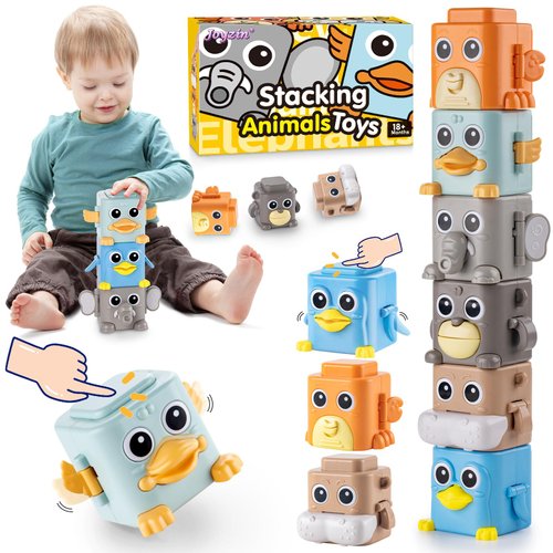 JoyZin Stacking Toys for Toddlers, 6 Pcs Cause and Effect Toys Animal Push Game, Sensory Montessori Fine Motor Skills Fidget Toys for Ages 2 3 4 5 6 Year Old Boys Girls Kids Birthday Gifts