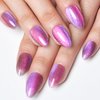 GLAMERMAID Hot Pink Purple Ombre Press on Nails Medium Almond, Handmade Chameleon Gel Magnet Cat Eye Fake Nail Kit, Glitter Magnetic Glue on Nail Short Oval, Stiletto Jelly Stick False Nail for Women