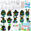 Max Fun Rainbow Color Scratch Easter Crafts Kit Easter Ornaments (96 Counts)-Magic Scratch Off Cards Paper Hanging Art Craft Supplies Educational Toys Kit for Kids Party Favors