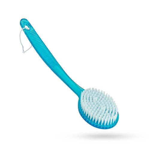 Bistras Bath Brush with Bristles, Bath and Shower Scrubber, Long Handle for Exfoliating Back, Body, and Feet, Blue (1 Pack)