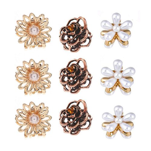 9PCS 3 Styles Women Mini Imitation Pearl Daisy Flower Claw Clip Vintage Rose Hair Claws Metal Hair Clips Sweet Bangs Clips Decorative Hair Accessories