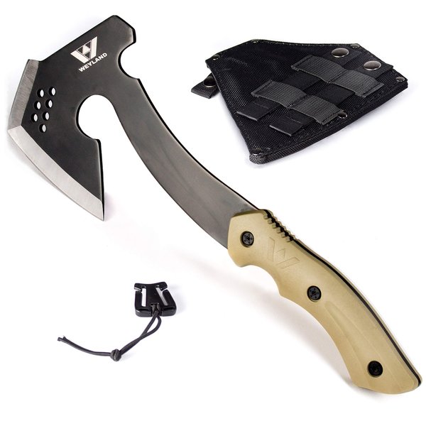 WEYLAND Survival Hatchet & Camping Axe with MOLLE Sheath - Small Tactical Bushcraft Camping Axes & Hatchets for Splitting & Chopping Wood, Kindling Splitter for fire, Throwing Tomahawk, Camp Hand Tool