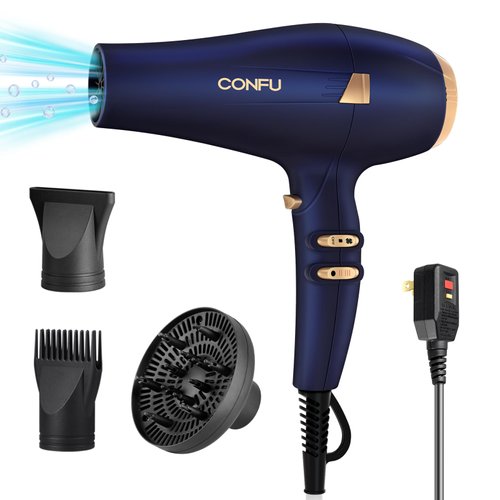 CONFU Hair Dryer, 1875W Professional Salon Blow Dryer, with Diffuser and Concentrator Nozzles Neg...