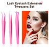 6 Pieces Eyelash Extension Tweezers Lash Tweezers Set Stainless Steel Straight and Curved Tip Tweezers Precision Eyebrow Tweezers Nippers for Eyebrow Hair (Silver, Pink)
