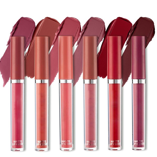6Pcs Matte Liquid Lipstick Set Waterproof Long Lasting Non-Stick Cup Not Fade Makeup Liquid Set Moist Lip Gloss Lipgloss for Women # A