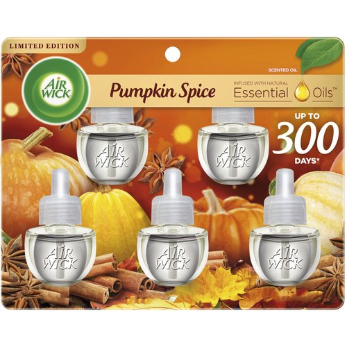 Air Wick Plug in Scented Oil Refill, 5 ct, Pumpkin Spice, Air Freshener, Essential Oils, Fall Scent, Fall Decor