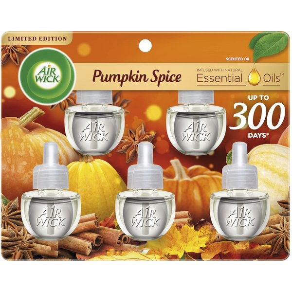 Air Wick Plug in Scented Oil Refill, 5 ct, Pumpkin Spice, Air Freshener, Essential Oils, Fall Scent, Fall Decor