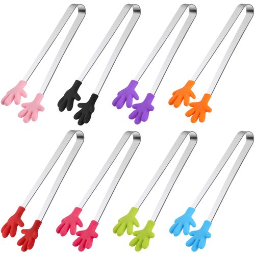Shindel Silicone Mini Tongs, 8pcs 5-inch Kids Tongs ，Colourful Small Food Tongs for Serving Food, Ice Cube, fruits, Sugar,Kitchen Gadgets