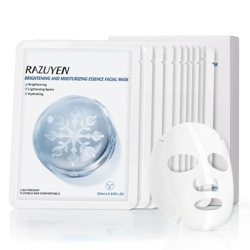 RAZUYEN Brightening Hydrating Face Mask, Glowing & Moisturizing Face Mask with Niacinamide, Rosa Water and Arbutin, Rose Face Mask For All skin types, Added Fragrance Free,10 PCS
