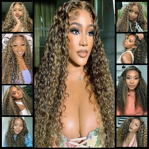 Niciitysi Honey Blonde Bundles Human Hair Highlight Blonde Kinky Curly Bundles P1b/27 Bundles Human Hair Ombre Bundles 16 18 20 inch Double Weft Brazilian Virgin Remy Hair Extensions For Women