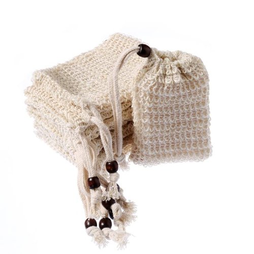 HLLMX 6 Pack Sisal Soap Bag Mesh Soap Saver Bag Natural Sisal Exfoliating Soap Pouch for Foaming Drying Bar Soap, Exfoliating Soap Pocket Soap Holder with Drawstring