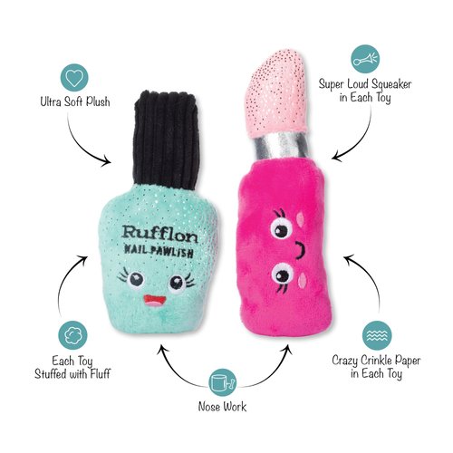 Fringe Studio Plush Dog Toy Set with Treat Pockets for Interactive Play, Wake Up and Make Up, 2 Piece Set, Pet Shop Collection (124010)