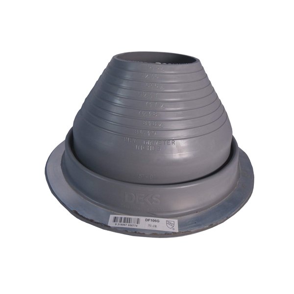 Dektite #6 Gray EPDM Metal Roof Pipe Flashing, Round Base, Pipe OD 5" - 9"