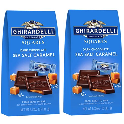 Ghirardelli Dark and Caramel Sea Salt, Chocolate Squares, 5.32 oz. (Pack of 2)
