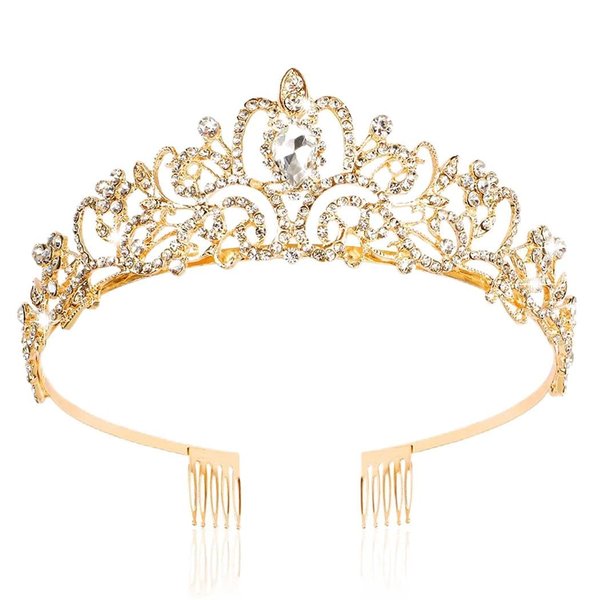 Araluky Crystal Tiara Crown Headband Princess Elegant Tiara with Combs for Women Young Ladies Bridal Wedding Prom Birthday Party, Gold