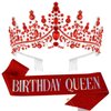 Tihebax Birthday Queen Sash & Rhinestone Tiara Red Sliver Crown Birthday Sash and Tiara for Women Girls Princess Tiara Crown Birthday Accessories Headband and Sash for Girls