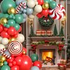 Christmas Balloon Arch Garland Kit, Retro Green Dusty Blue Balloons Arch with Christmas Candy Cane Windmill Foil Balloons, Red Gold Sand White Balloons for Christmas Decorations New Year Winter Party
