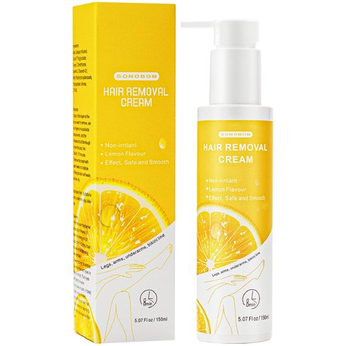 Lemon Flavor Hair Removal Cream for Women and Men, Painless Non-Irritat for Sensitive Skin, SONOBOM Bikini Hair Removal Cream For Intimate Area, Arms, Legs, Underarms, Chest, 5.07 Fl oz
