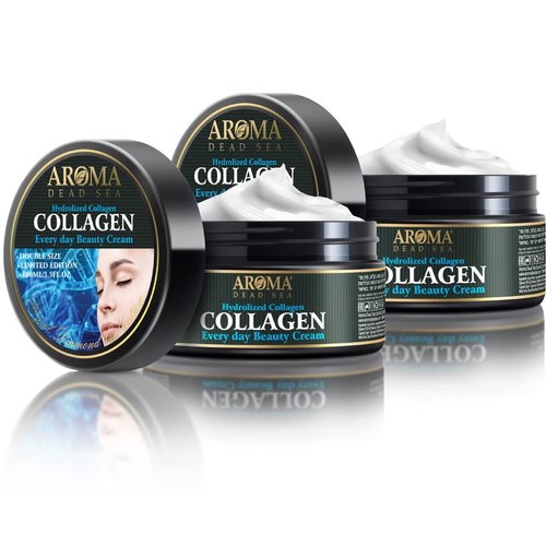 AROMA DEAD SEA Hydrolyzed Collagen Face Cream. Anti Aging, Day & Night Moisturizer, Dead Sea Minerals & Collagen Enriched, Anti Wrinkle & Hydrating -100ml/3.5 Fl.Oz
