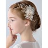 BERYUAN Flower Girls White Hair Comb with Gold Leaves, Pearls and Floral Accents for Bride, Bridesmaid, or Wedding Headpiece