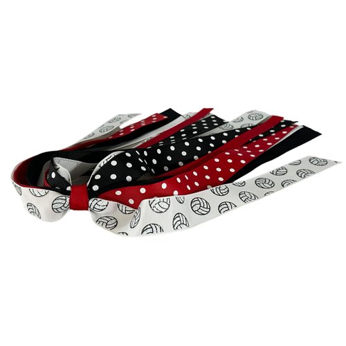 Ponytail Holder Glitter Volleyball Hair Bow with Red and Black Ribbons, Girls and Teams