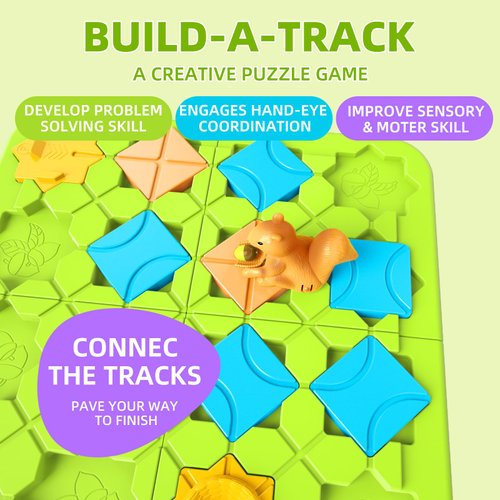 STEM Board Games Kids Toys, Build-A-Track Brain Teaser Puzzles for Kids Ages 4-8 with 118 Challenges & 5 Difficulty Levels Squirrel Logic Track Building Blocks, Educational Montessori Birthday Gifts