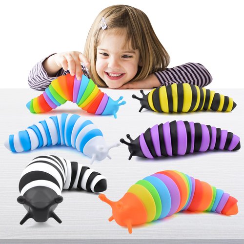 Cevioce Sensory Slug Fidget Toys,Fidget Slug Toys for Adults & Kids Party Favors,6Pcs Cute Autism Sensory Toys for Autistic Children,Toddler Toys Age 3+,Travel Toys for 3+ Year Old