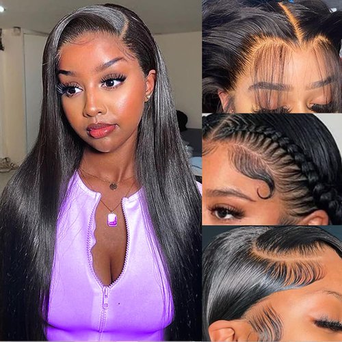 CSCHS 18 Inch HD Transparent 13x4 Straight Lace Front Wigs Human Hair Glueless Wigs for Black Wom...