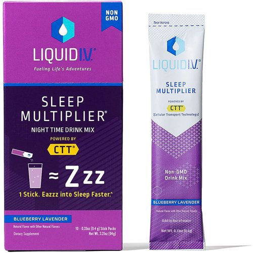 Liquid I.V. Hydration + Sleep Multiplier - Blueberry Lavender - Hydration Powder Packets | Electrolyte Drink Mix | Easy Open Single-Serving Stick | Non-GMO | 10 Sticks