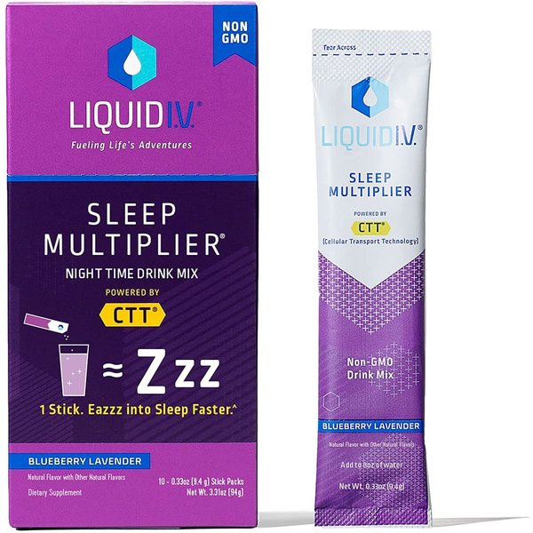 Liquid I.V. Hydration + Sleep Multiplier - Blueberry Lavender - Hydration Powder Packets | Electrolyte Drink Mix | Easy Open Single-Serving Stick | Non-GMO | 10 Sticks
