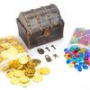 AiFanS Treasure Chest for Kids Prizes,Plastic Treasure Chest with 288 Treasure Gold Coins and Gems,Jewels- Perfect for Pirate Themed Parties and Games