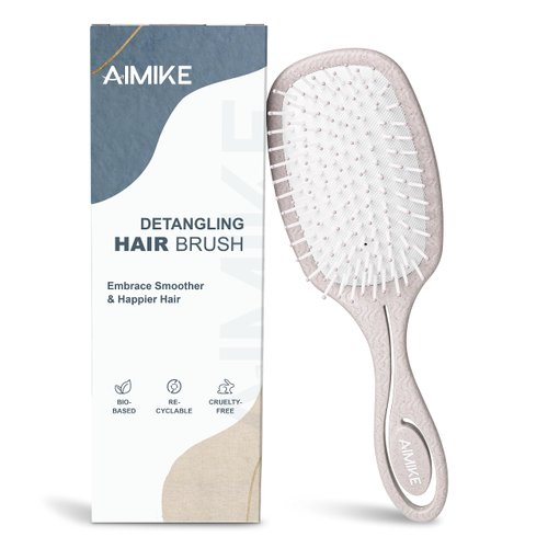 AIMIKE Hair Brush Detangler, Detangling Hair Brushes for Women, Bio-friendly Detangler Brush Easy Through Tangles, Paddle Hairbrush for Thick Curly Hair, Detangling Brush for Wet & Dry Hair, Nature