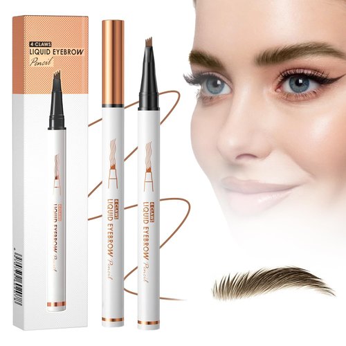 2Pcs 3D Microblading Eyebrow Tattoo Pencil 4 Fork Tip, 2024 New Liquid Eyebrow Pen, Natural Makeup Fine Stroke Magic Eyebrow Pencil, Long Lasting Fine Sketch Microblading Pen (Dark Brown)