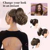 Flufymooz Ponytail Extension, 8 inch Short Claw Ponytail Extension Wavy Curly Jaw Clip in Pony tails Hair Extension Natural Synthetic Hairpiece for Women (Black Brown)
