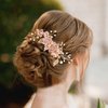 Wedding Hair Combs, Crystal Flwoer Hair Clips Bride Bridesmaid Hair Sides Comb Rhinestone Barrettes, Pearl Flower Hair Pins Hair Accessories for Women Girls (Pink)