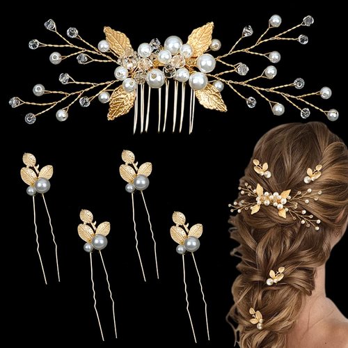 5 Pieces Bridal Wedding Hair Comb Rhinestone Pearl Hair Pins, Vintage Flower Wedding Headpiece, Crystal Hair Accessories for Brides Bridesmaids Flower Girls