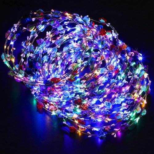 Janinka 30 Pieces LED Flower Crown Headbands Luminous Flower Wreath Light up Headband for Christmas Gifts Floral Glowing Fairy Crown for Women Birthday Wedding Beach Party Cosplay Hair Accessories