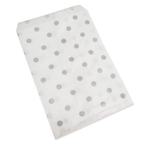 CuteBox Flat Paper Silver Polka Dot White Gift Bags (5" x 7") for Merchandise, Crafts, Party Favors, Retail, Handmade Goods, Arts and Crafts, Outdoor Events, Holidays, Weddings 300pc