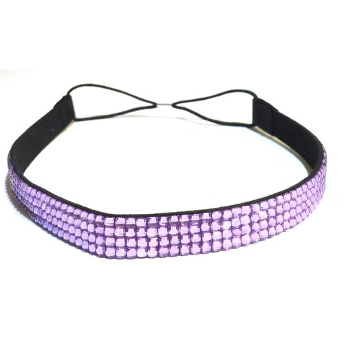 WigsPedia Rhinestone Crystal Stretch Headband 4-Row Head Piece Elastic Hair Band for Women (Lavender Light Purple)