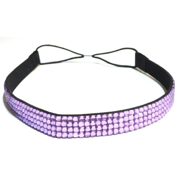 WigsPedia Rhinestone Crystal Stretch Headband 4-Row Head Piece Elastic Hair Band for Women (Lavender Light Purple)