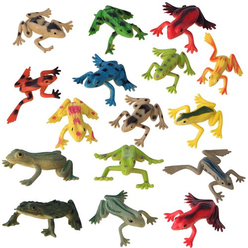 Mukum 16Pcs Plastic Frogs Toy for Kids Easter Party Favors Mini Red Frogs Toys Fun Tropical Fores...