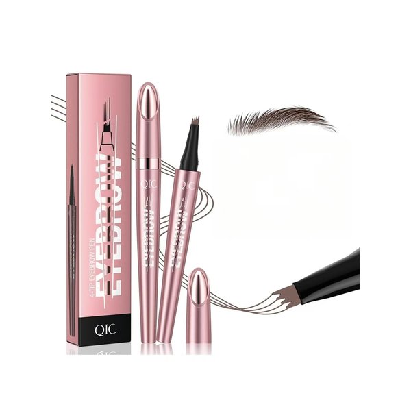 2pcs Microblade Eyebrow Pen Stay on All Day Smudge-Proof Eyebrow Pencil 4-Tip Liquid Eyebrow Pencil Eyebrow Makeup for Natural Looking Eyebrow Pen (Gray & Dark Brown)