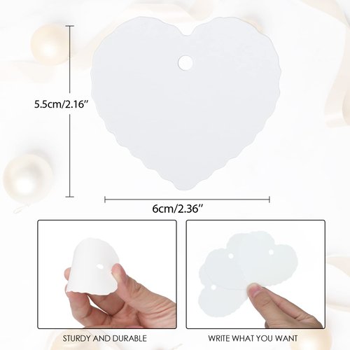G2PLUS Small Heart Tags,100PCS Kraft Paper Gift Tags with String, Craft Show Price Tags, Blank Heart Shaped Name Tags Hang Labels for Gift Wrapping, Valentine, Wedding Party Favor（White）