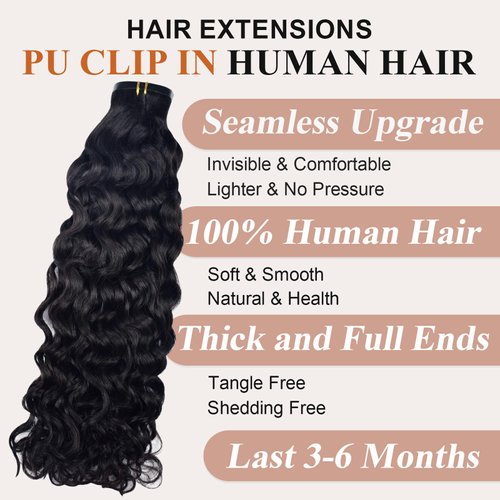 Italian Curly Clip in Hair Extensions Real Human Hair Clip ins 100% Brazilian Virgin Hair PU Seamless Clip in Hair Extensions Human Hair Natural Black Hair for Women 120 Gram 6 Pcs 24 Inch