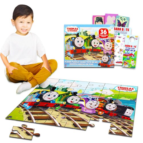 Thomas The Train Floor Puzzle for Kids, Toddlers - Bundle with 36 Pc Thomas and Friends Floor Puzzle, Stickers, Tattoos, More | Thomas The Train Toys for Boys