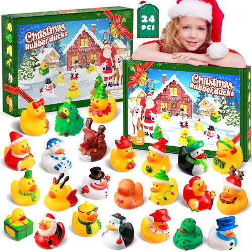 SCIONE 24 Pack Christmas Rubber Ducks ,Assorted Plastic Christmas Ducks Ornaments,Christmas Tree Hanging Decoration, Bath Toys for Kids Christmas Party Favors,Christmas Stocking Stuffers