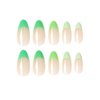 MERVF Green Almond Press on Nails Medium French Tip Fake Nails Neon Stiletto Glue on Nails Spring Acrylic Nails St. Patrick's Day False Nails Glossy 24Pcs